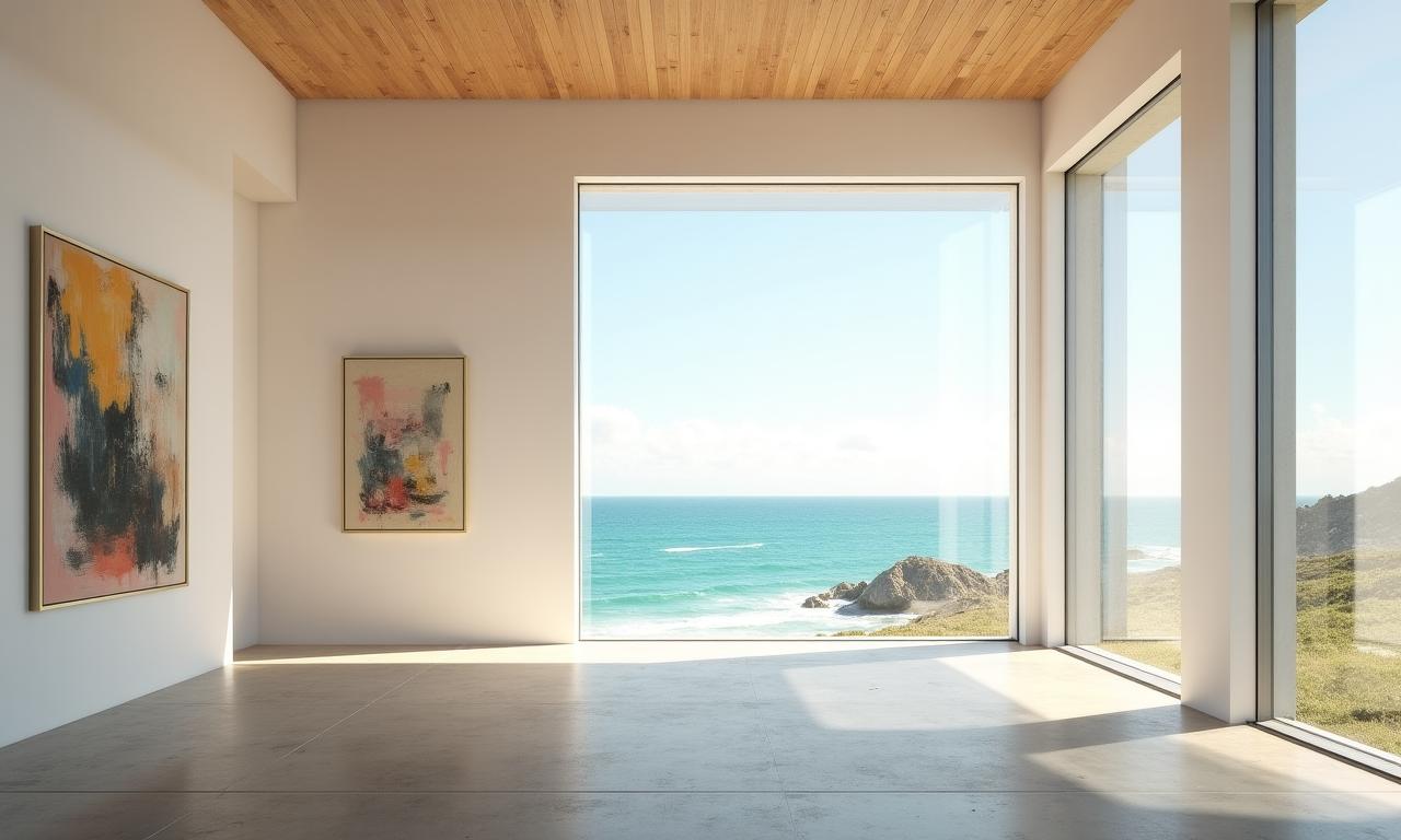 แกลเลอรี่ศิลปะร่วมสมัยริมทะเลที่สว่างไสวด้วยแสงธรรมชาติ